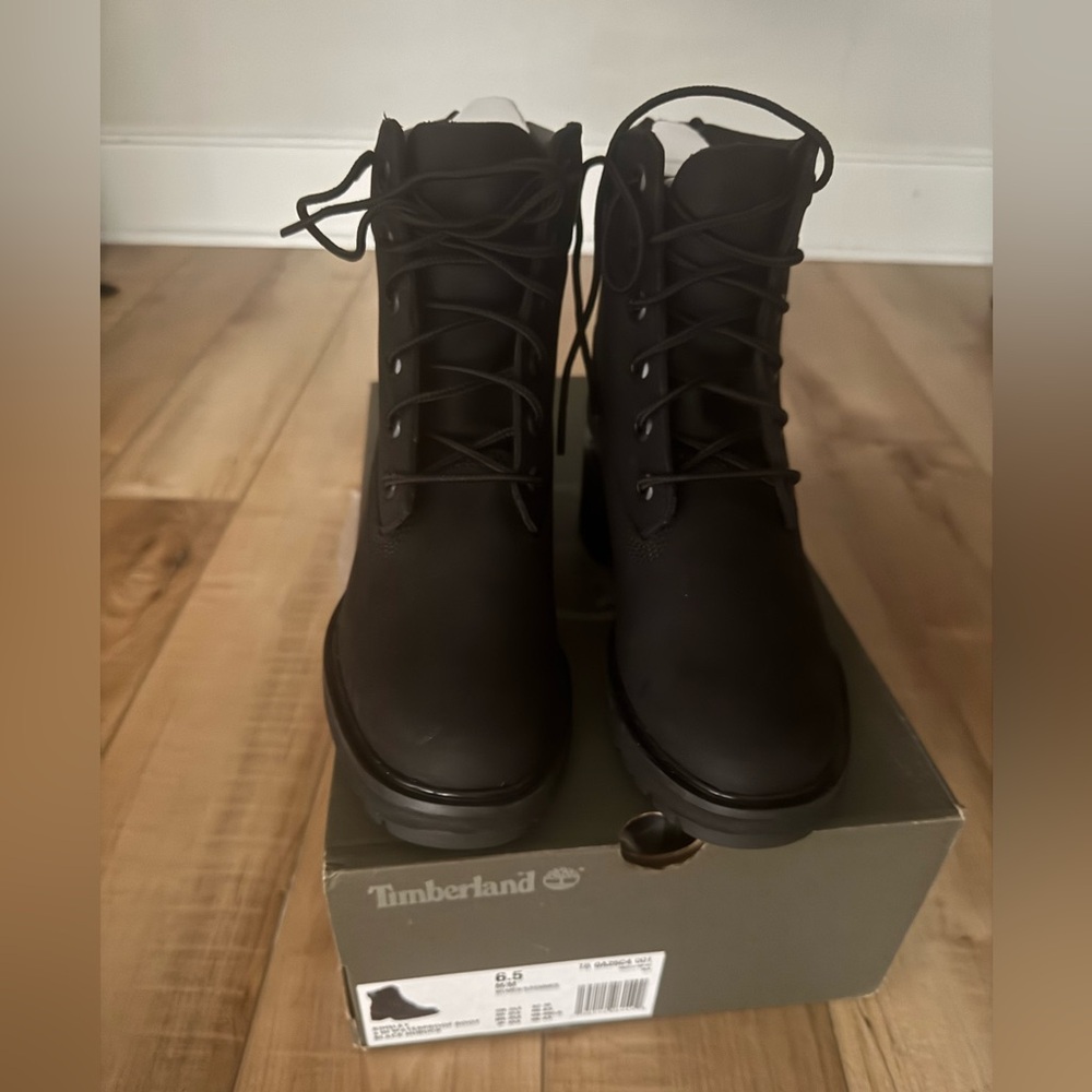 Timberland Black Combat Moto Boots with Lace-Up Design
